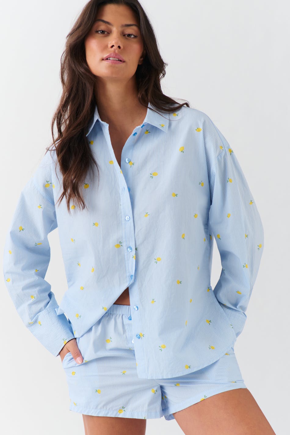  Gina Tricot- Poplin pyjamas shorts - pyjamas- Blue - L- Female
