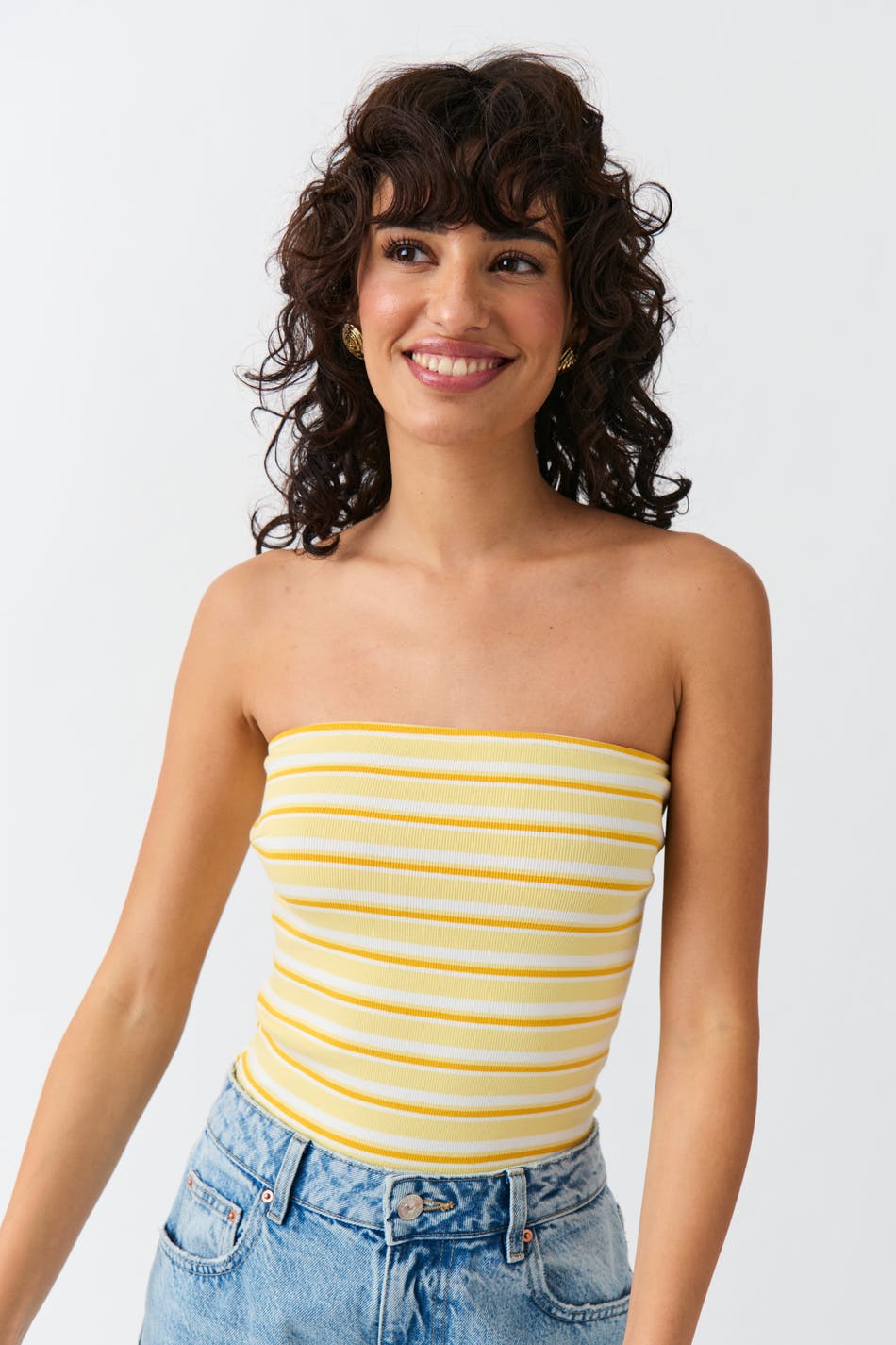 Gina Tricot - Super stretch tube top - tubtoppar - Yellow - XXS - Female