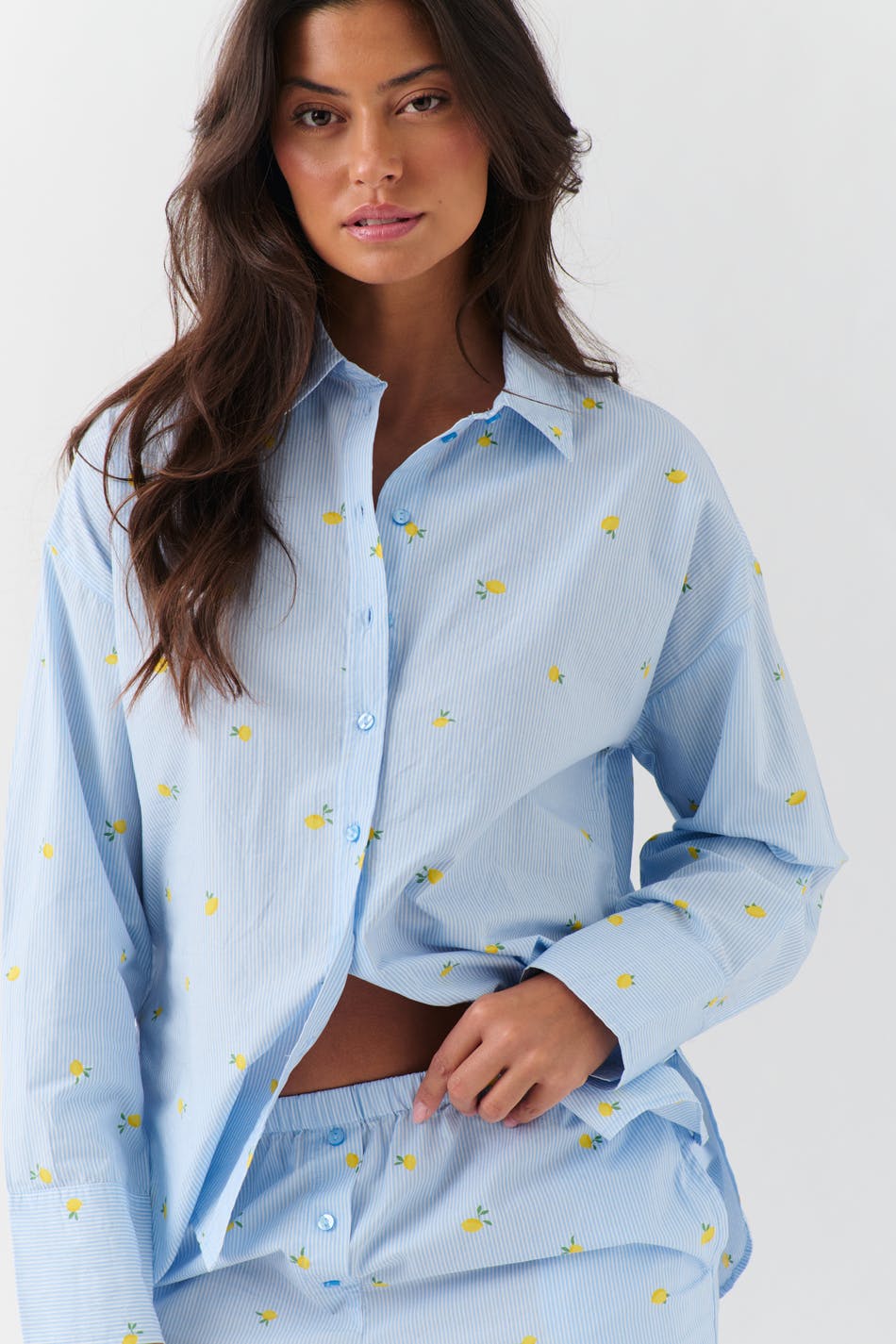  Gina Tricot- Poplin pyjamas shirt - pyjamas- Blue - XS- Female
