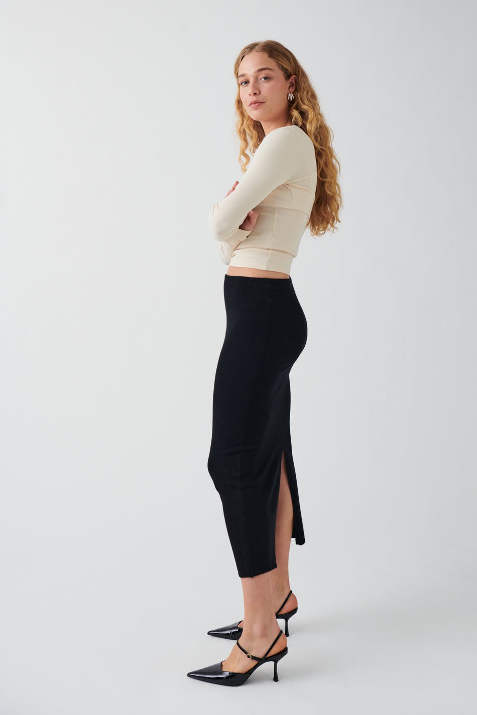 Gina Tricot - Knitted midi skirt - kjolar - Black - XL - Female