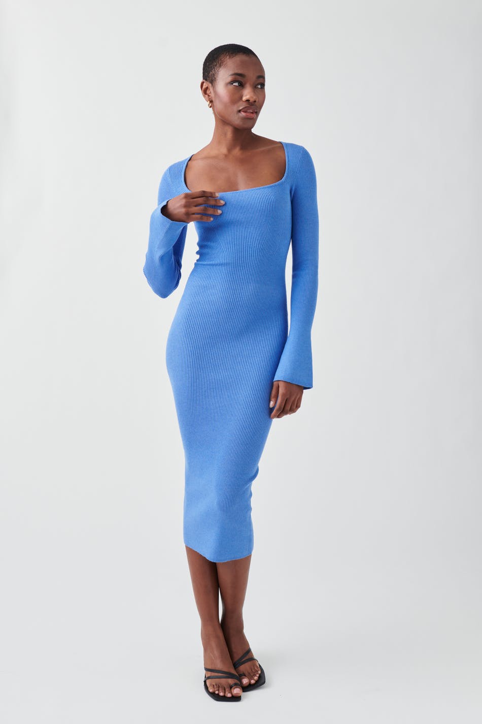 Gina Tricot - Knitted midi dress - stickade klänningar - Blue - XS - Female