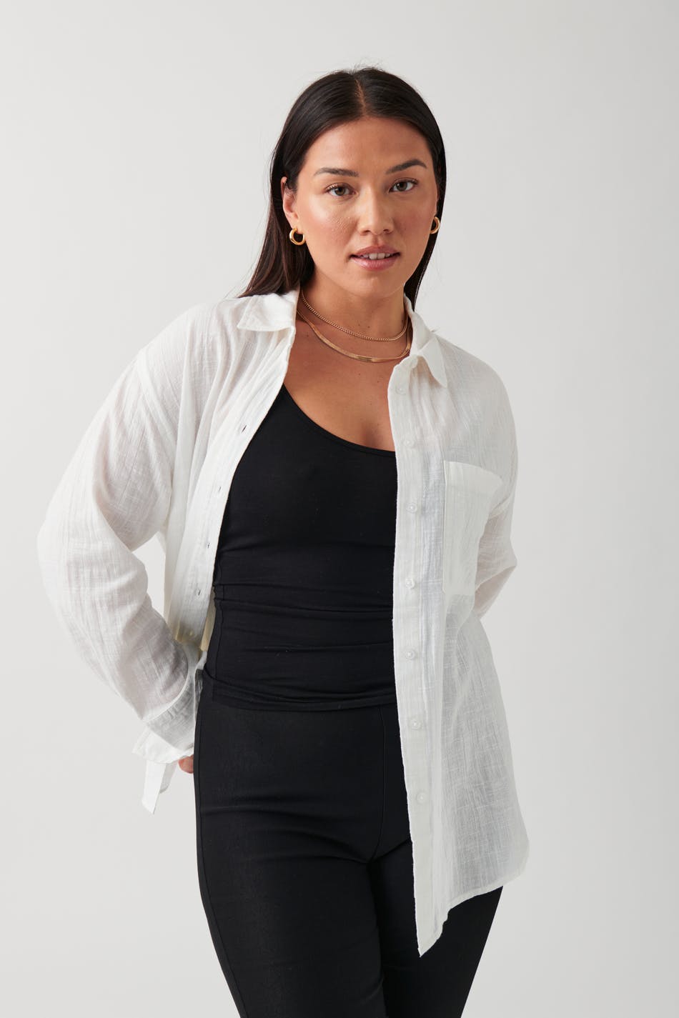 Gina Tricot - Slub shirt - skjortor - White - XS - Female