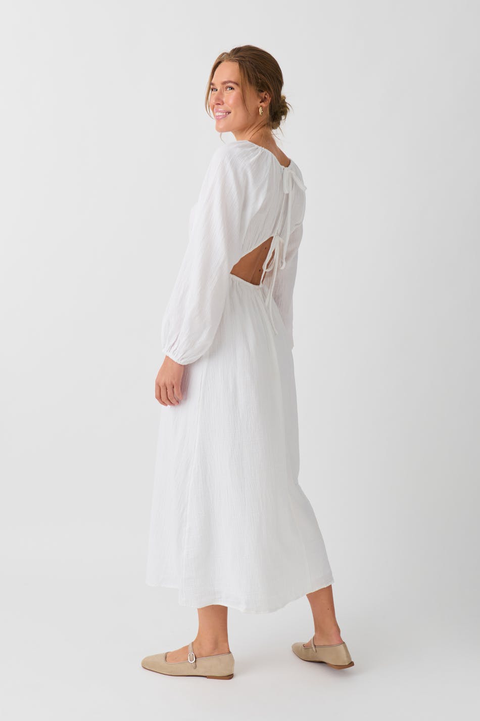 Gina Tricot - Open back maxi gauze dress - maxikjoler - White - XL - Female
