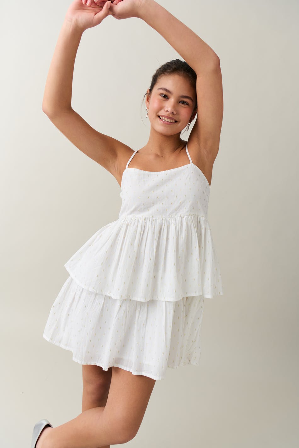  Gina Tricot- Y lurex frill dress - young-dresses- White - 158/164- Female