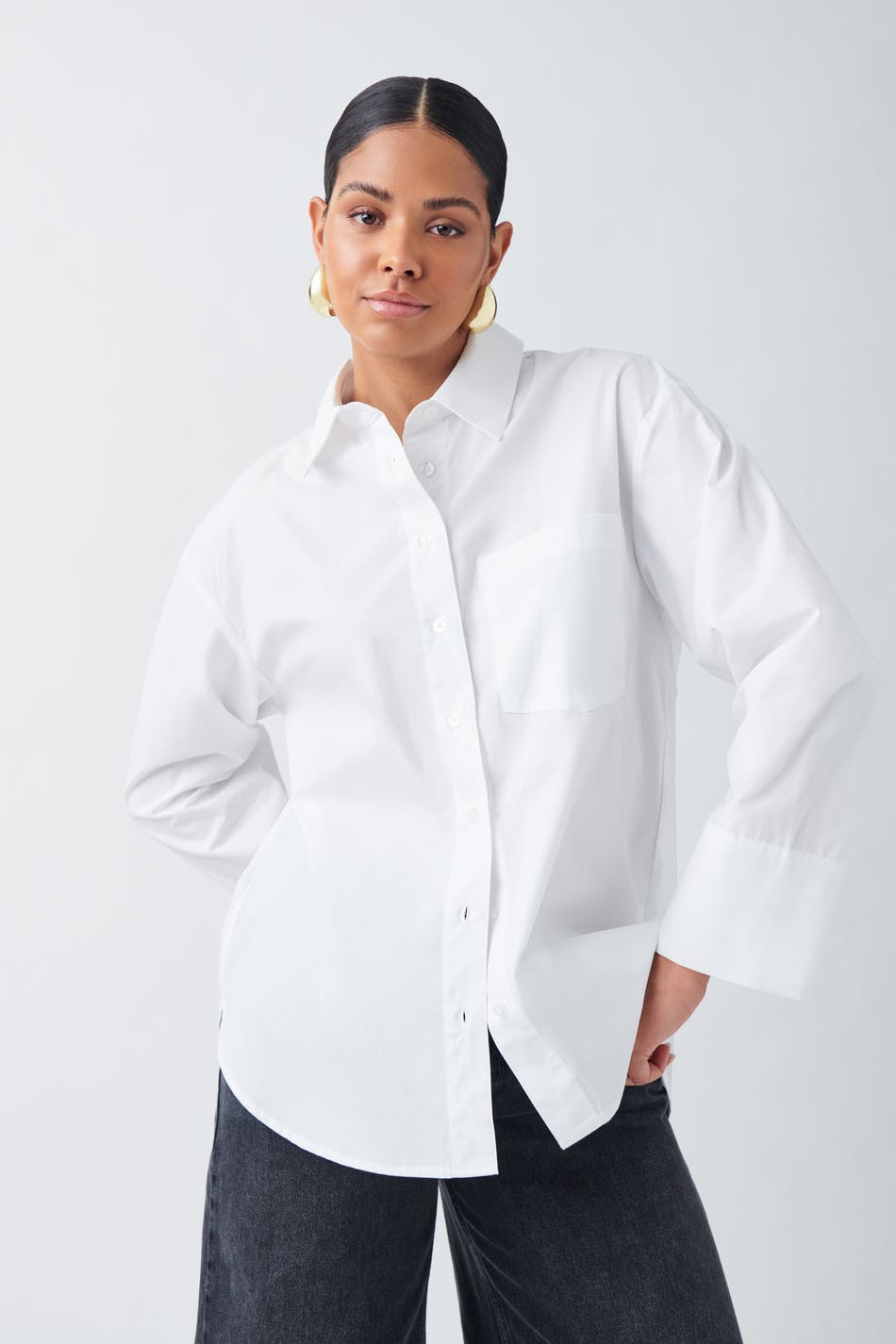 Gina Tricot - Chunky poplin shirt - skjortor - White - XL - Female