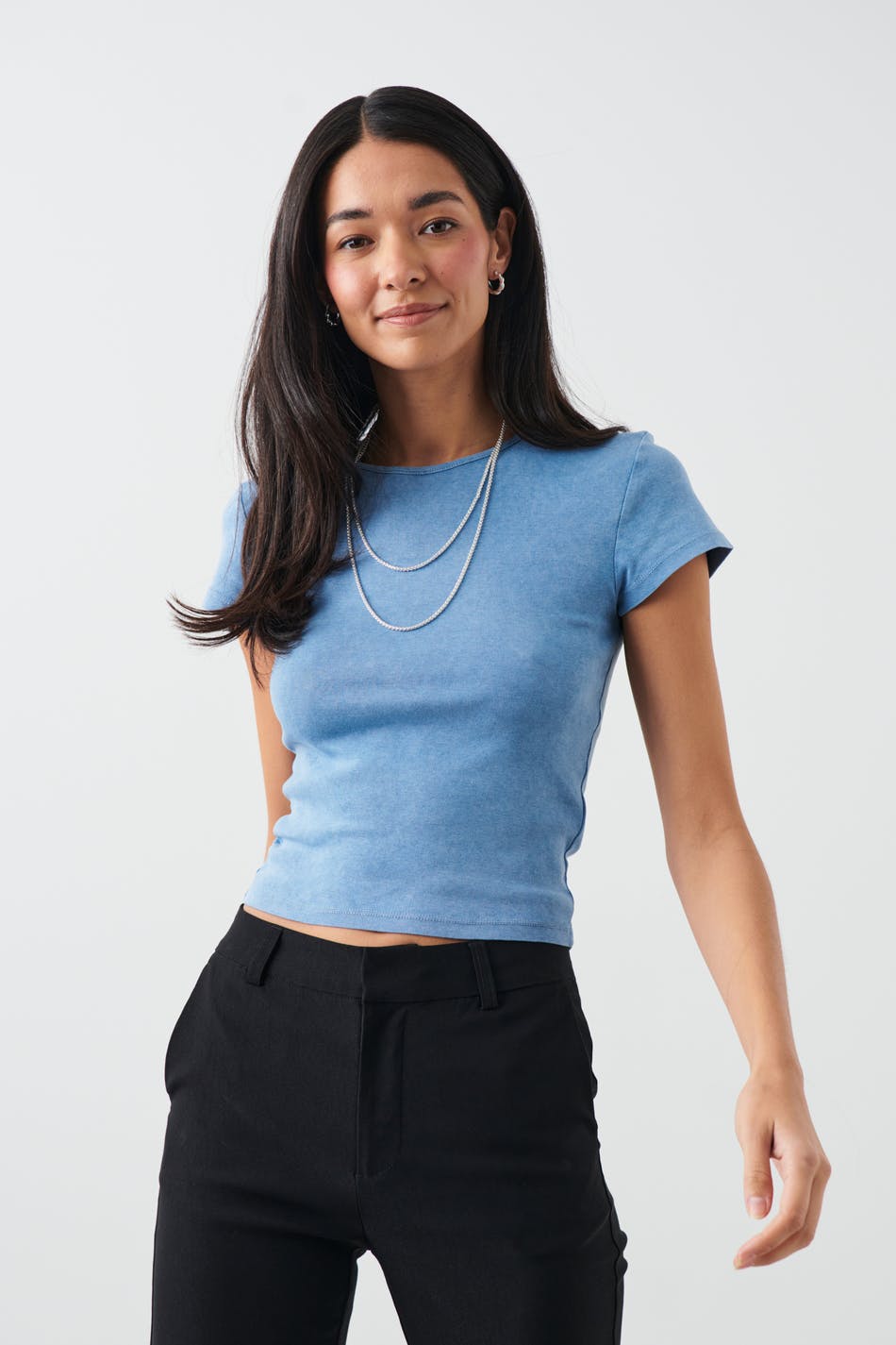 Gina Tricot - Washed tight rib top - t-shirts - Blue - M - Female