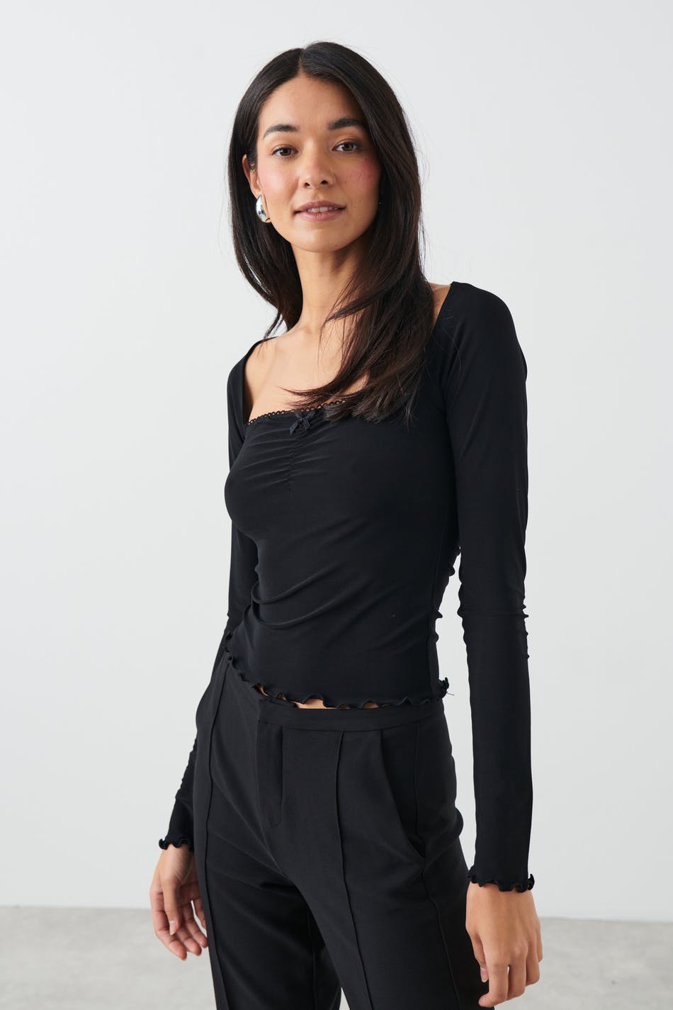  Gina Tricot- Bow detail top - langarmshirts- Black - XS- Female