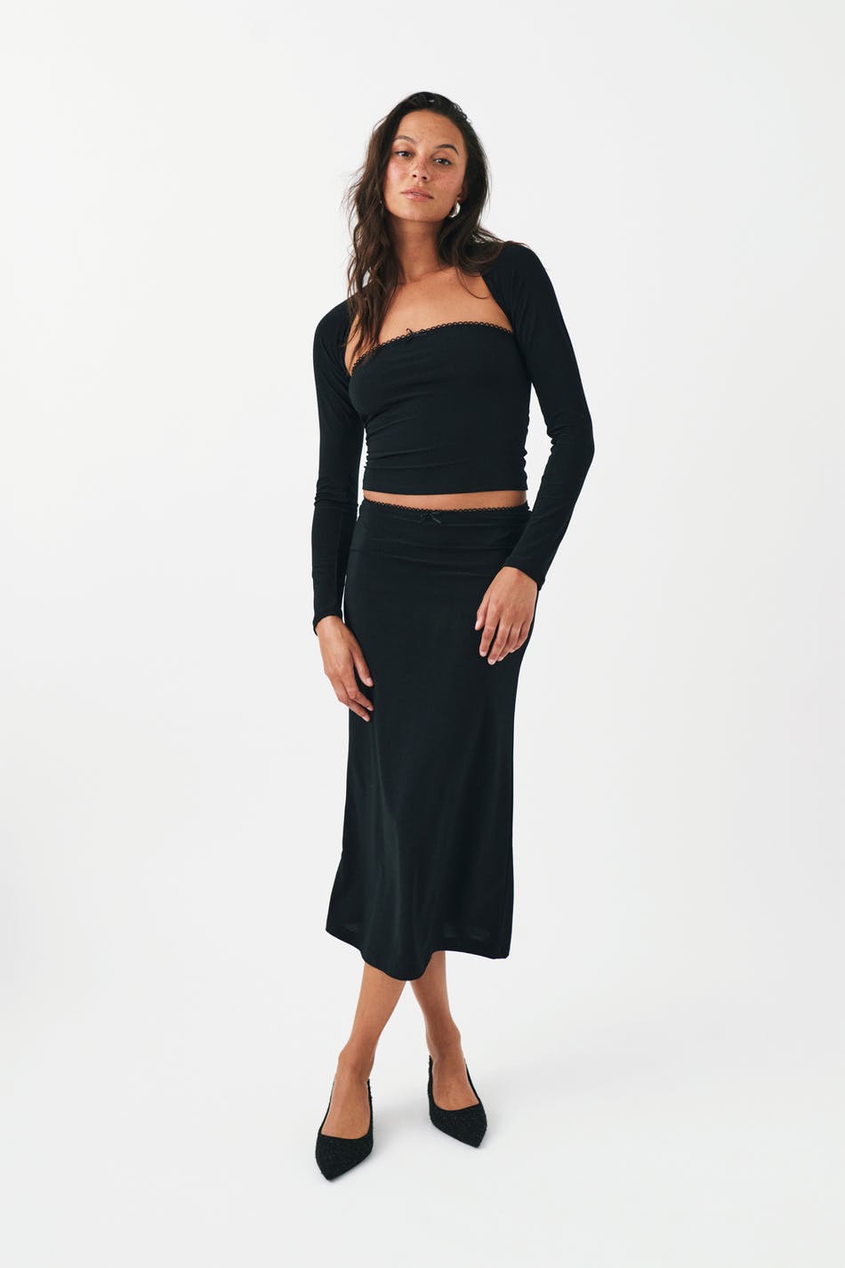 Gina Tricot - Bow midi skirt - kjolar - Black - L - Female