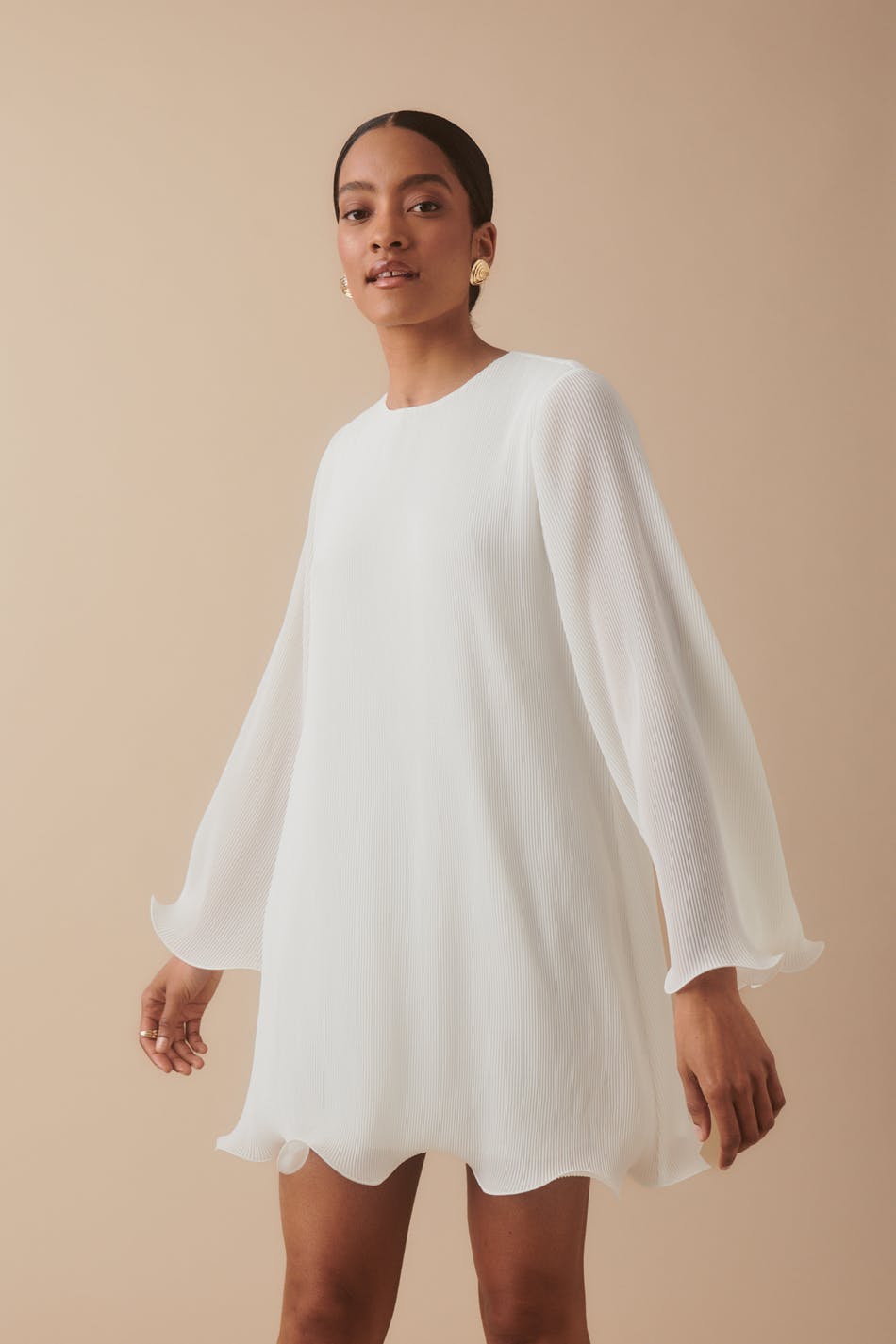 Gina Tricot - Pleated wave edge mini dress - miniklänningar - White - 40 - Female