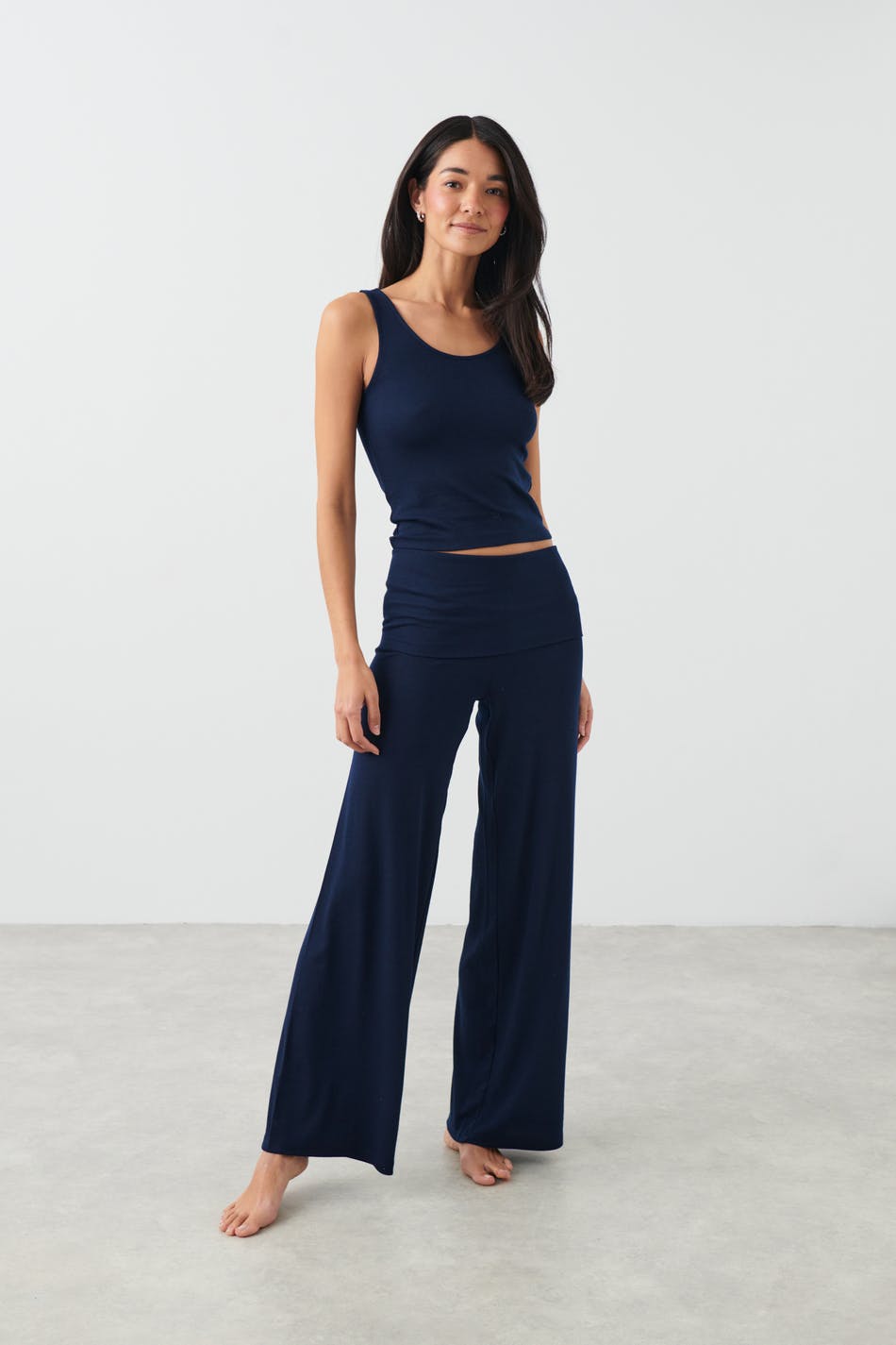 Gina Tricot - Folded yoga trousers - yoga-pants - Blue - XL - Female