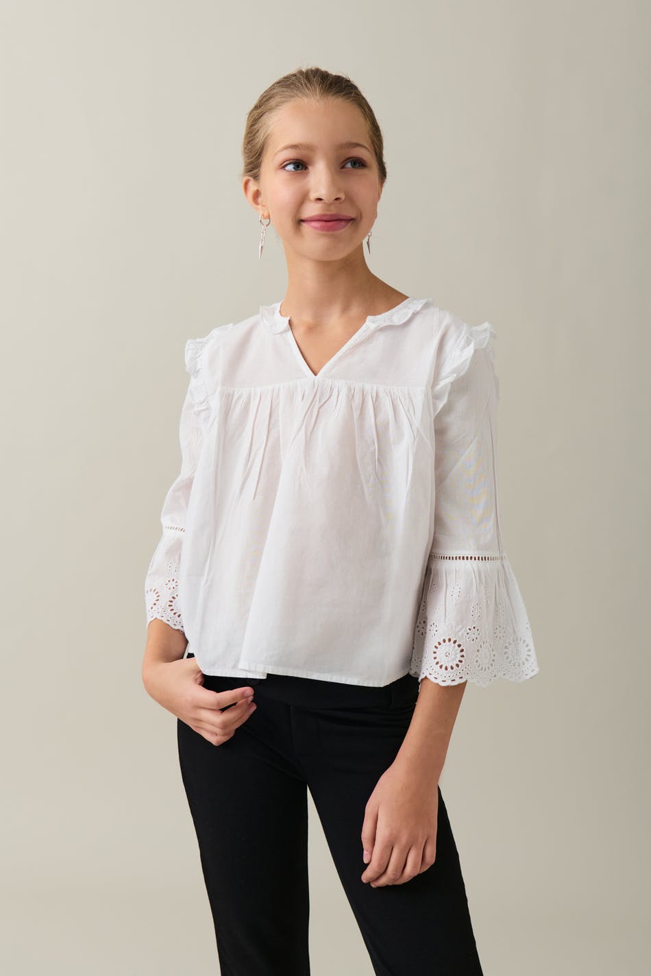  Gina Tricot- Y frill sleeve blouse - young-tops- White - 158/164- Female