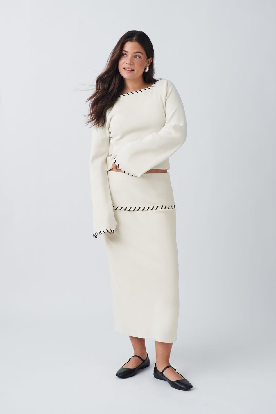 Gina Tricot - Blanket stitch knit skirt - kjolar - Beige - XL - Female