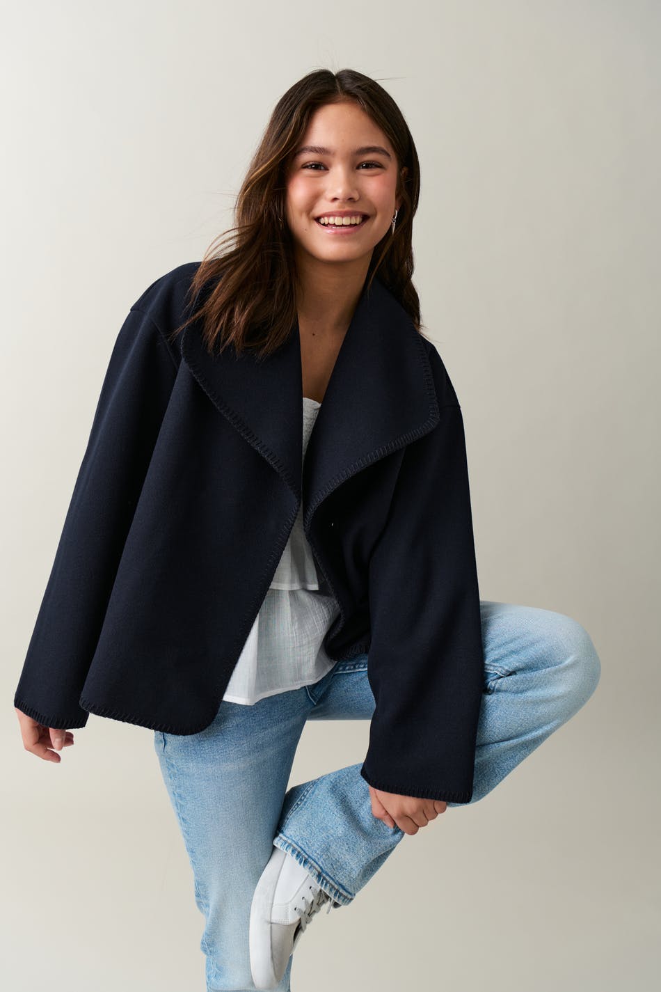 Gina Tricot - Y blanket stitch jacket - young-outerwear- Blue - 134/140 - Female
