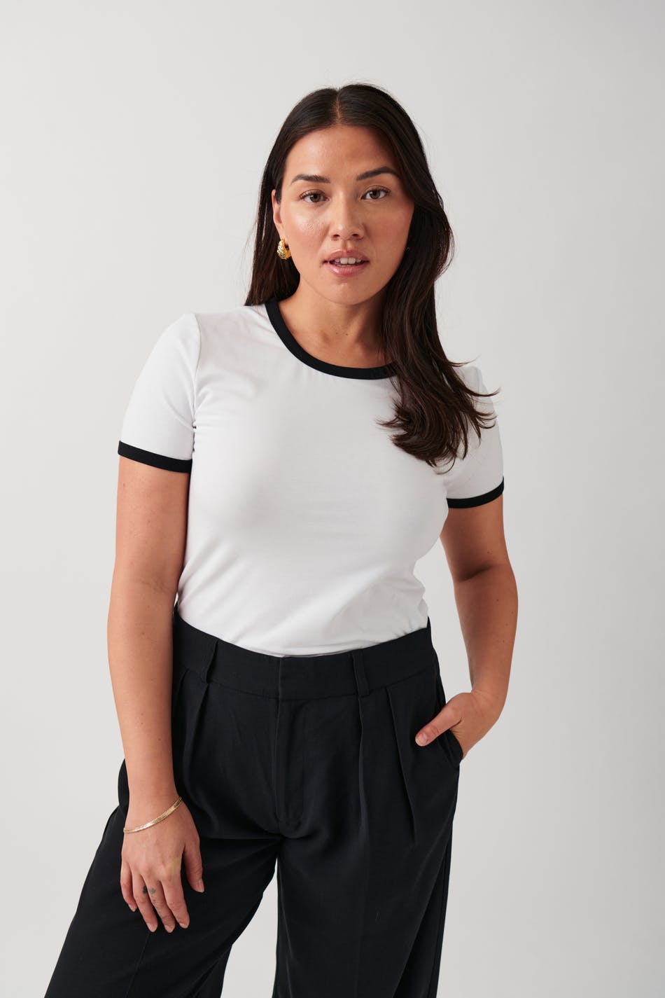 Gina Tricot - Contrast top - toppar - White - XS - Female