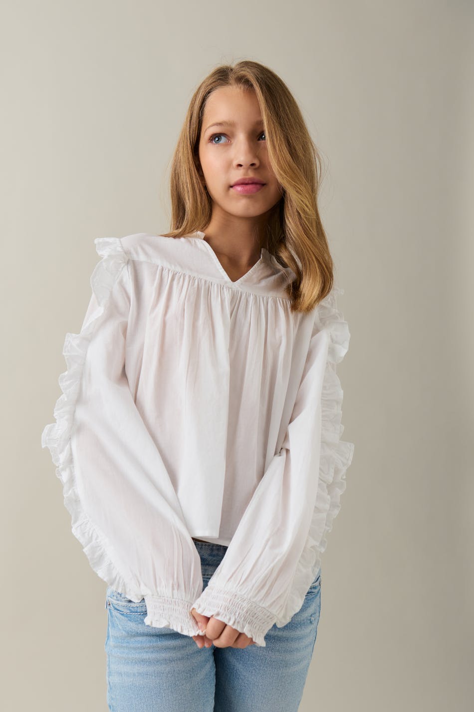  Gina Tricot- Y buttoned frill blouse - young-tops- White - 158/164- Female