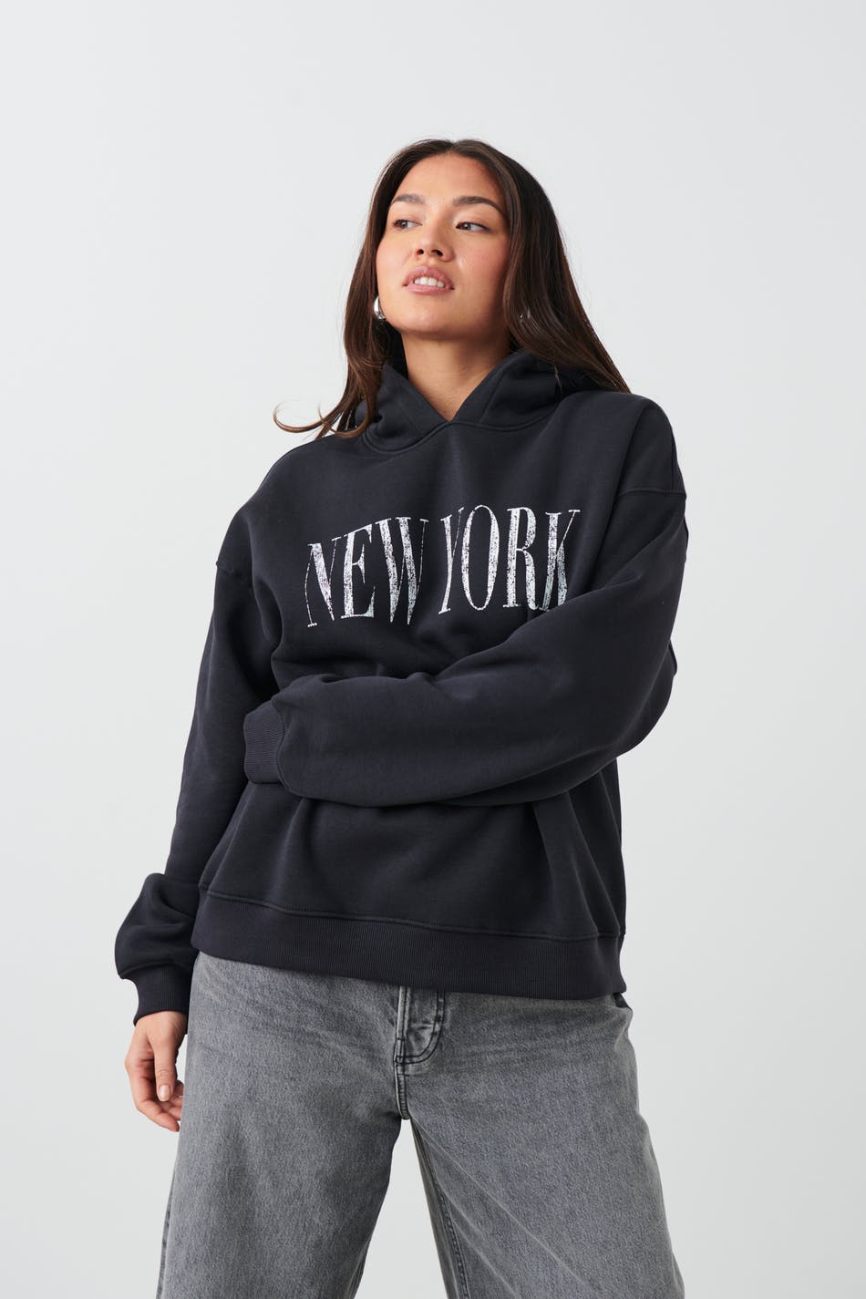 Gina Tricot - Printed hoodie - collegetröjor - Black - XS - Female