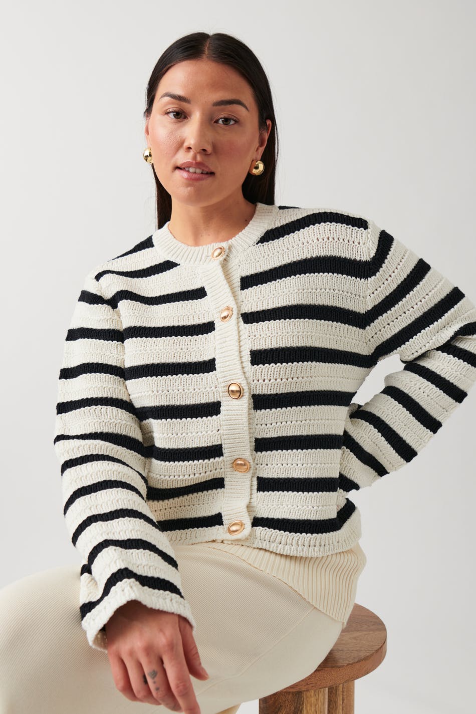 Läs mer om Gina Tricot - Stripe knitted cardigan - koftor & cardigans - Black - L - Female