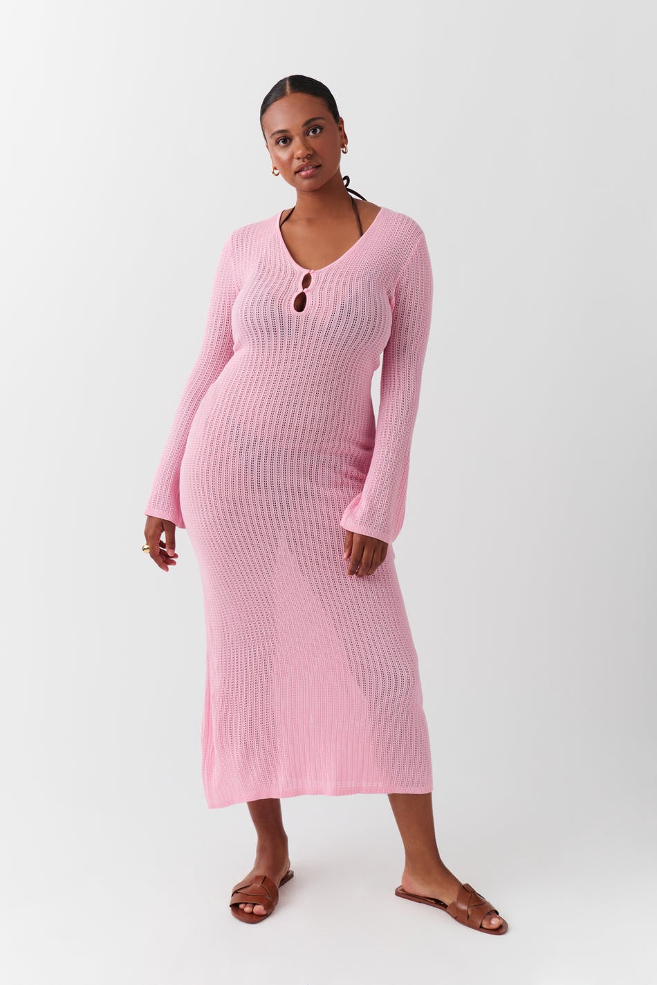  Gina Tricot- Pointelle knit dress - strickkleider- Pink - L- Female