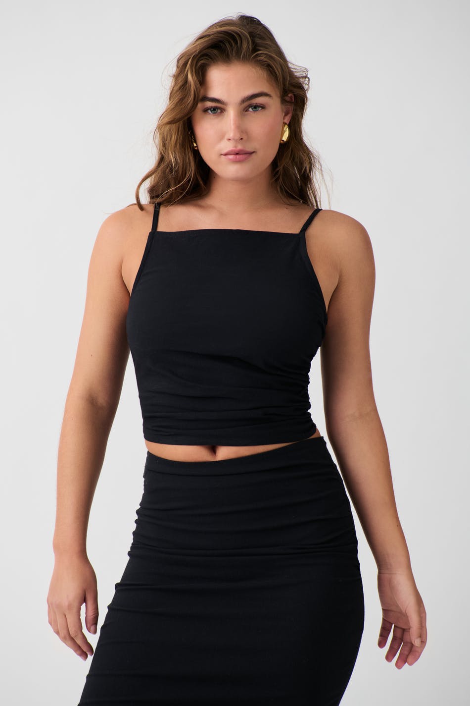 Gina Tricot - Rusched top - linnen - Black - M - Female