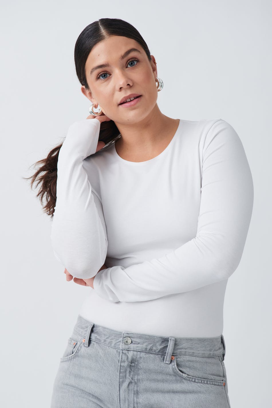 Gina Tricot - Basic clean top - långärmade toppar - White - XL - Female