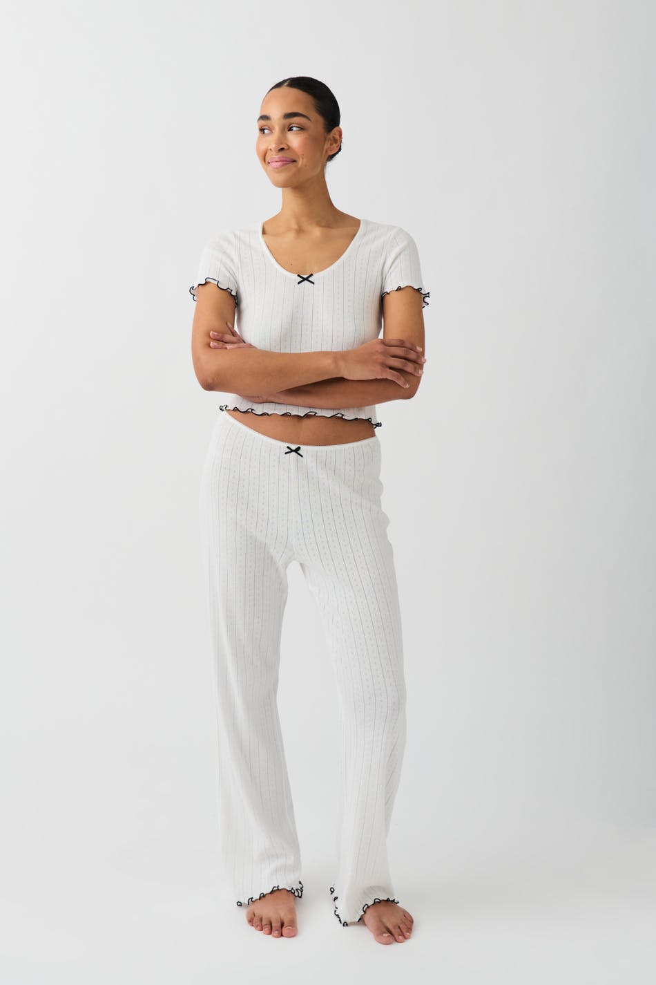 Gina Tricot - Pointelle pyjamas trousers - pyjamasser- White - L - Female