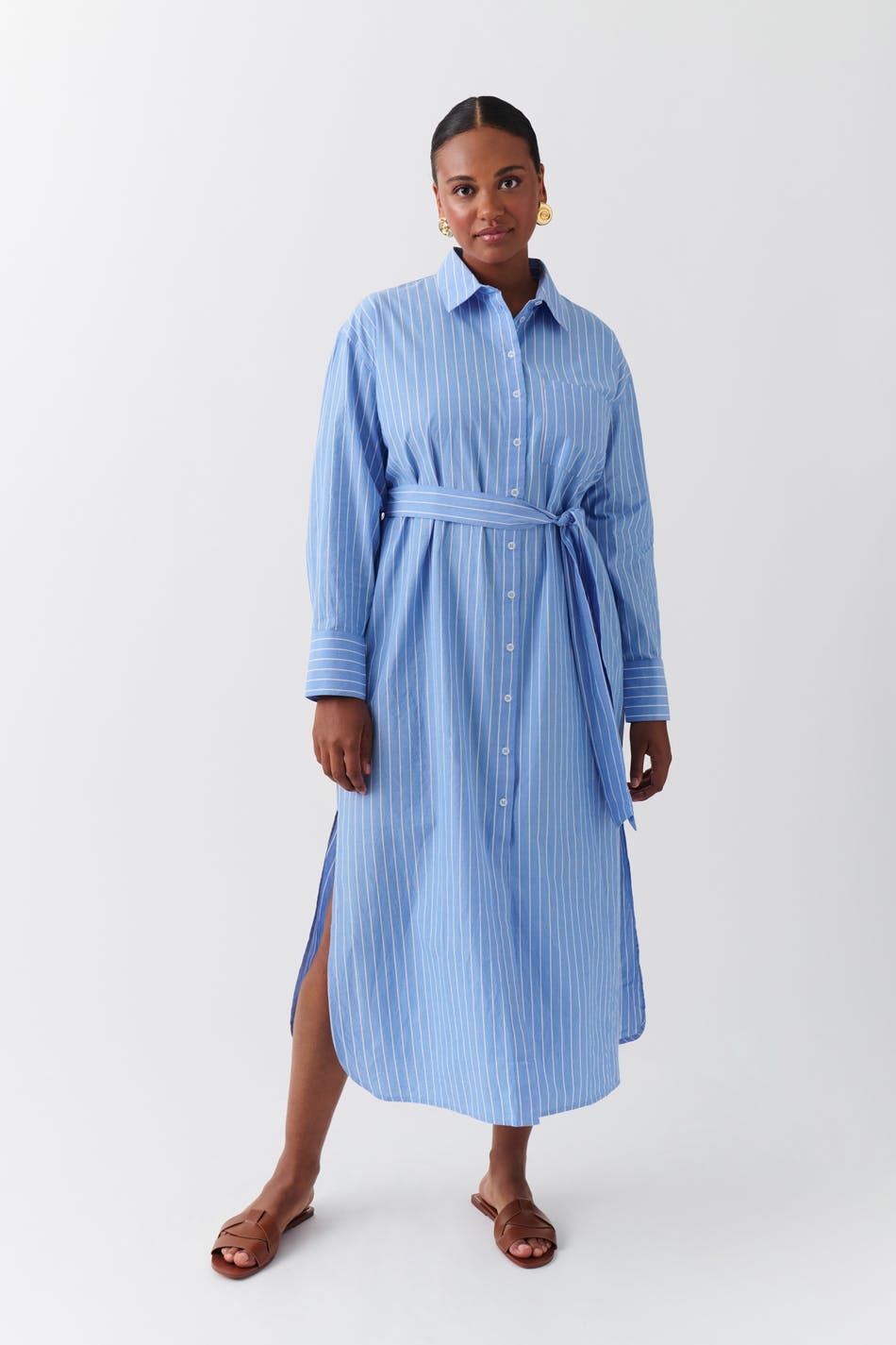  Gina Tricot- Wide slit shirt dress - hemdkleider- Blue - S- Female