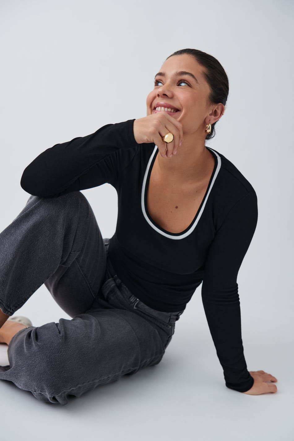 Gina Tricot - Contrast long sleeve top - långärmade toppar - Black - XS - Female