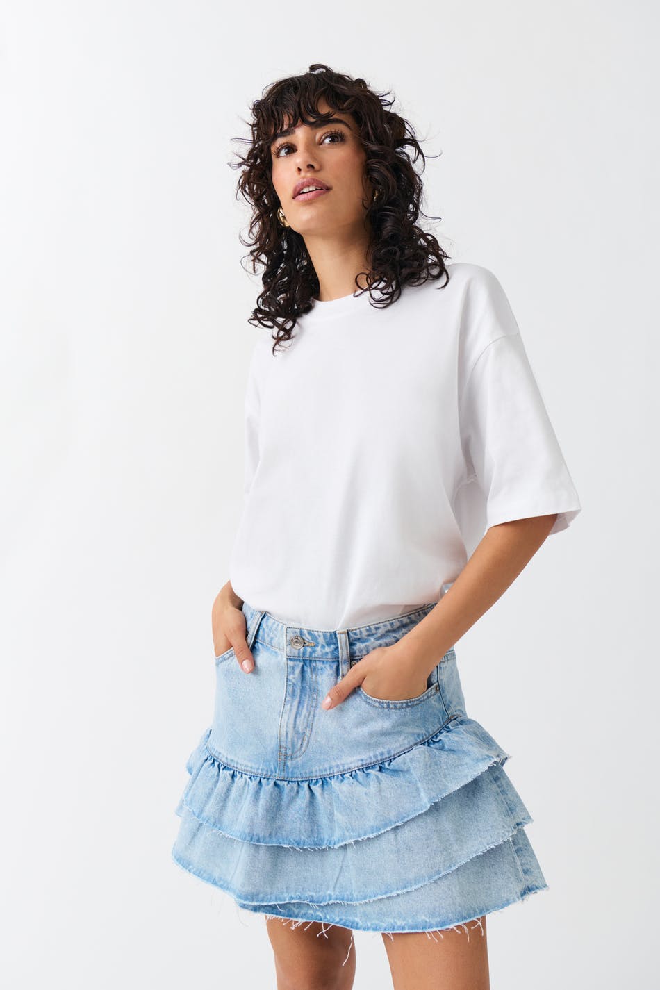  Gina Tricot- Frill denim skirt - jeansröcke- Blue - 40- Female