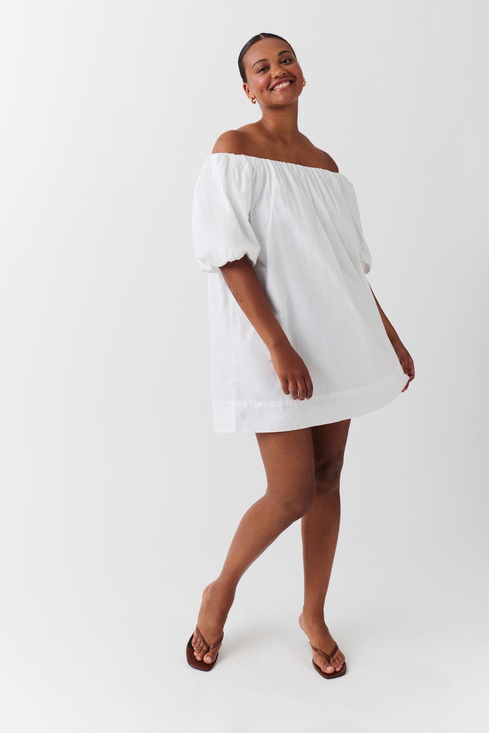  Gina Tricot- Off shoulder poplin dress - minikleider- White - M- Female