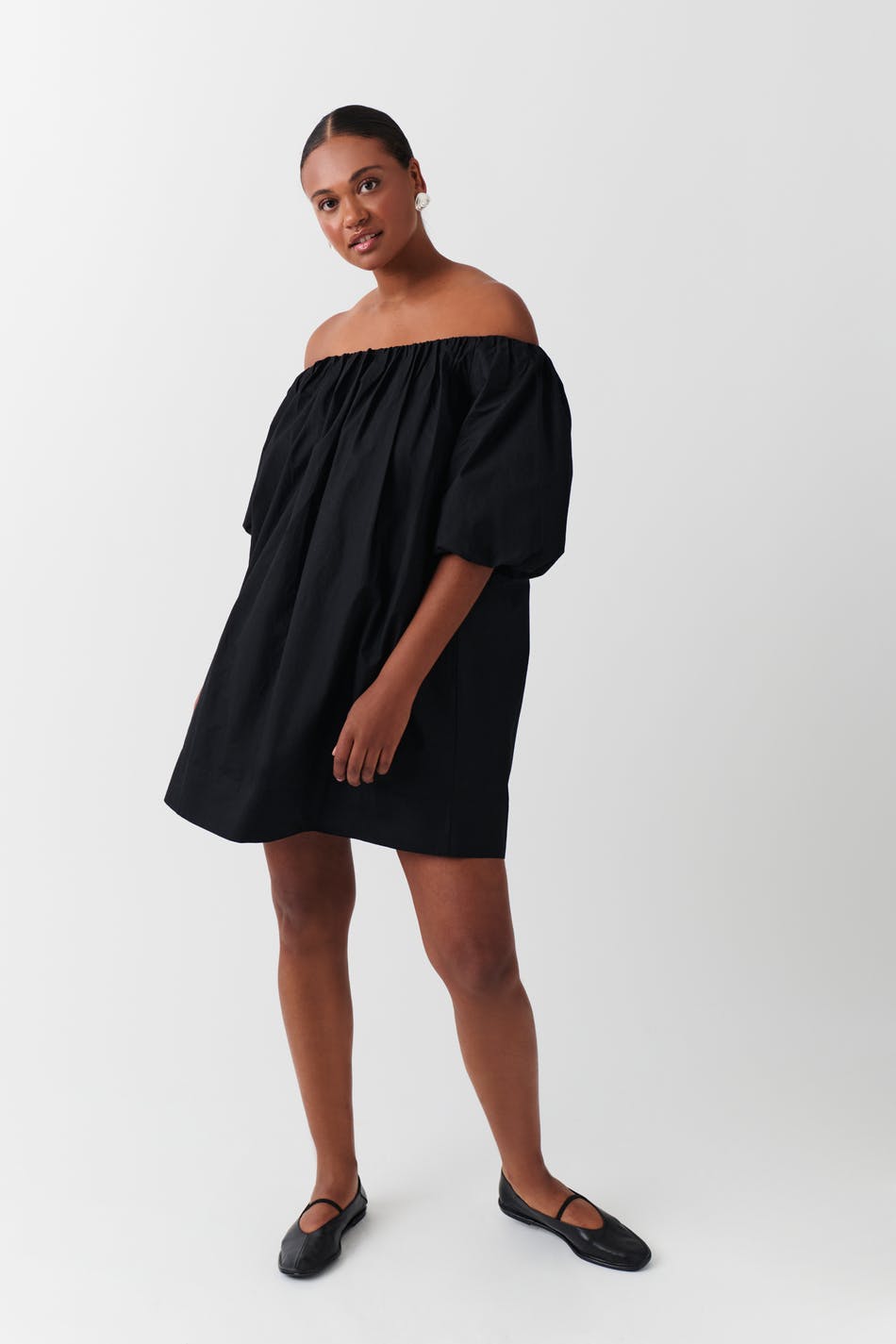  Gina Tricot- Off shoulder poplin dress - minikleider- Black - S- Female