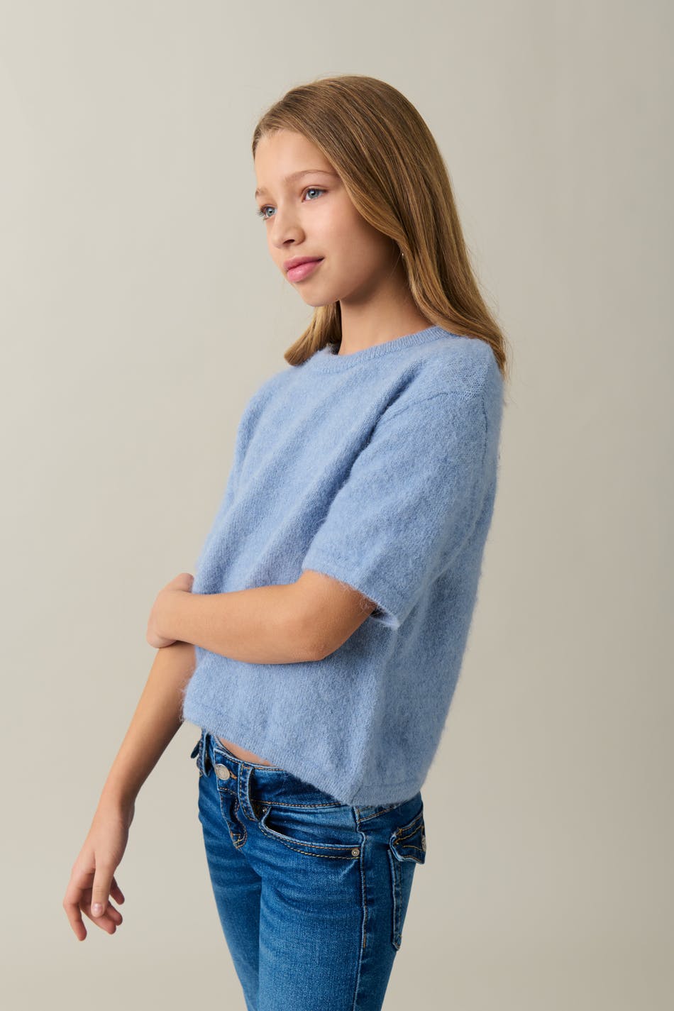  Gina Tricot- Y kn shortsleeve top - strickpullis- Blue - 146/152- Female