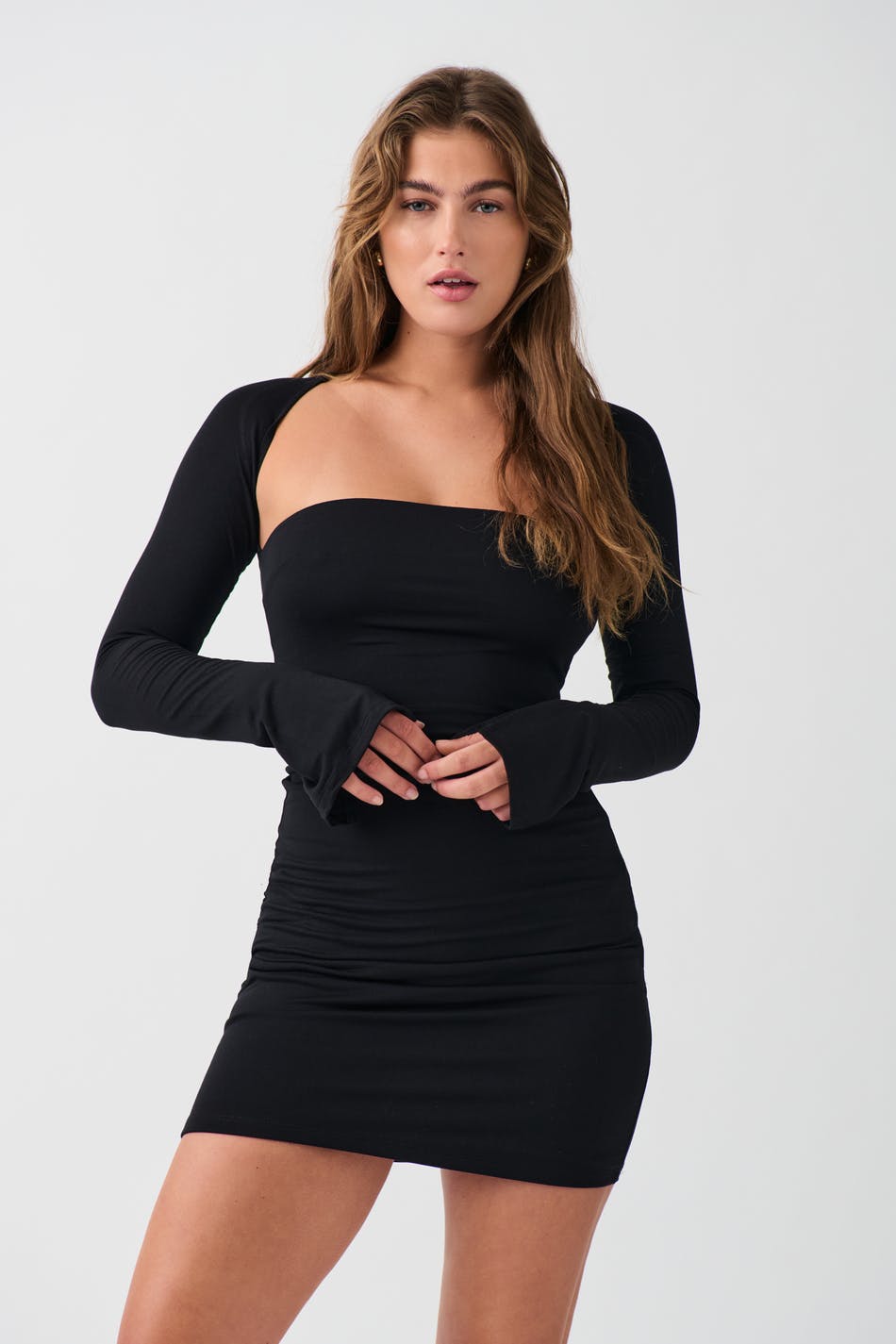 Gina Tricot - Square neck mini dress - miniklänningar - Black - L - Female