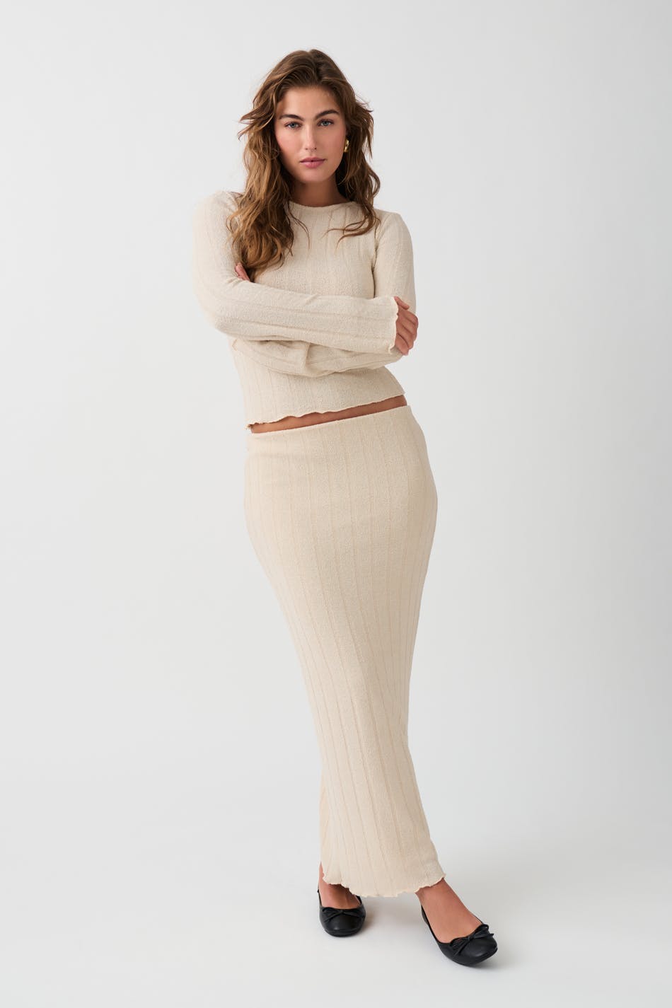 Gina Tricot - Rib skirt - stickade kjolar - Beige - S - Female