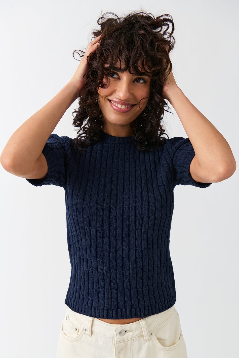 Gina Tricot - Knitted cable top - Striktrøjer- Blue - XS - Female