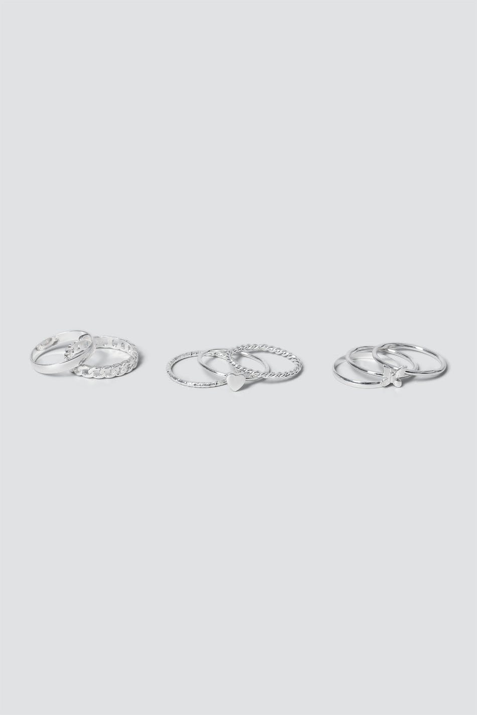 Butterfly and Heart Silver Ring Pack