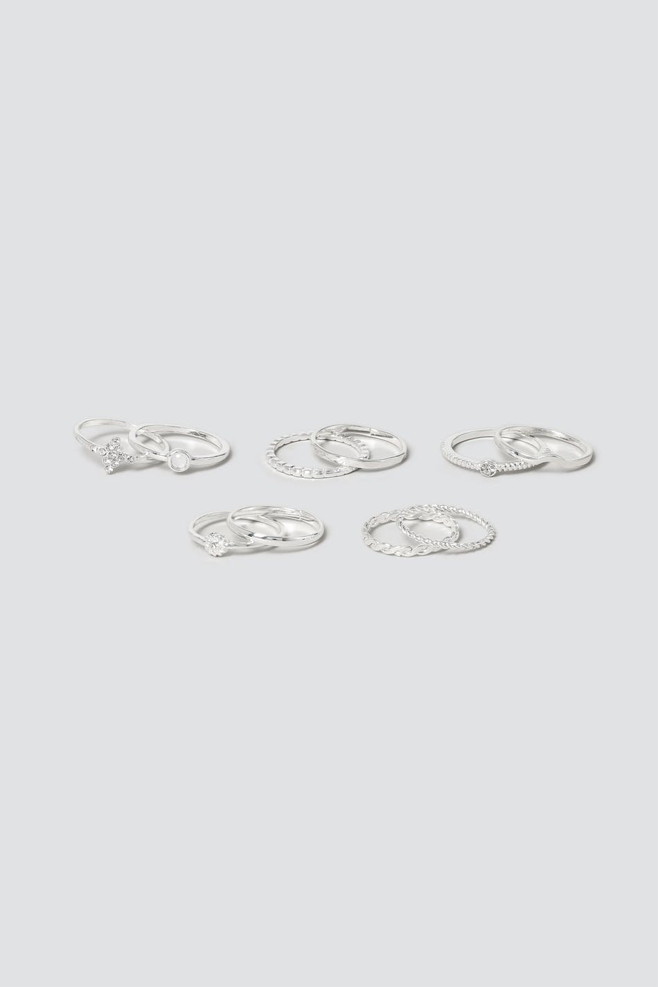 Crystal & Silver Twist Ring Pack