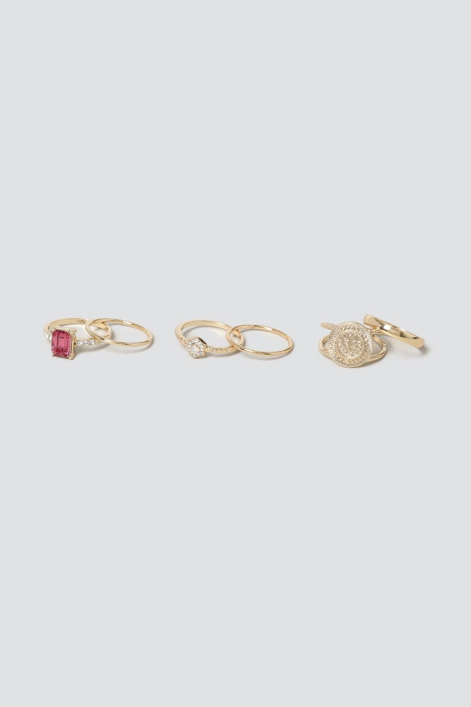 Recycled Coin and Pink Baguette Ring Pack