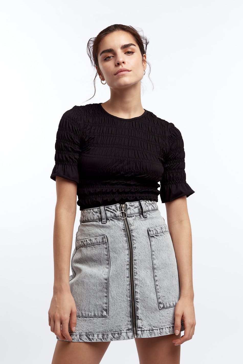 Utility zip 2025 up denim skirt