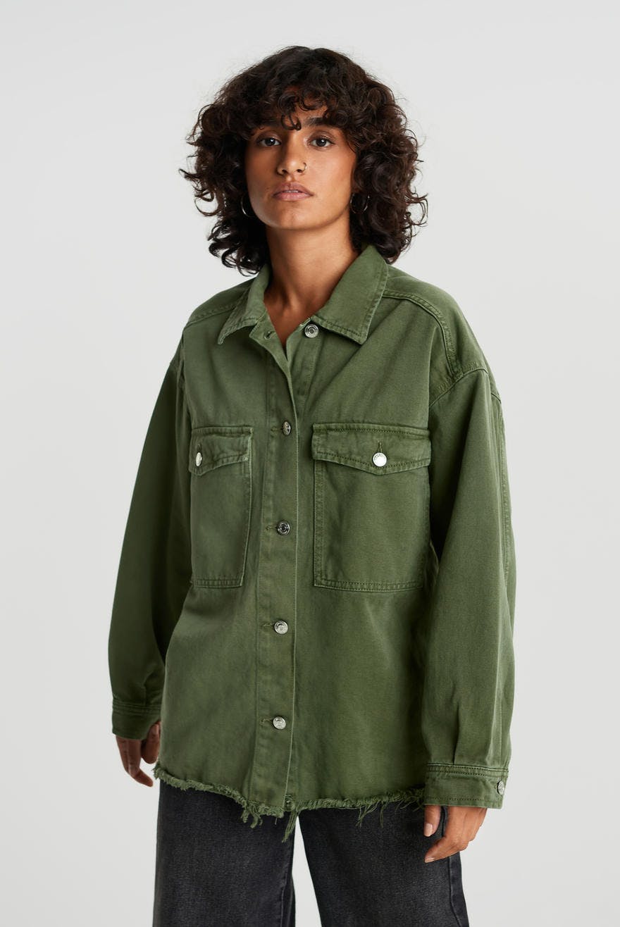 green denim shirt