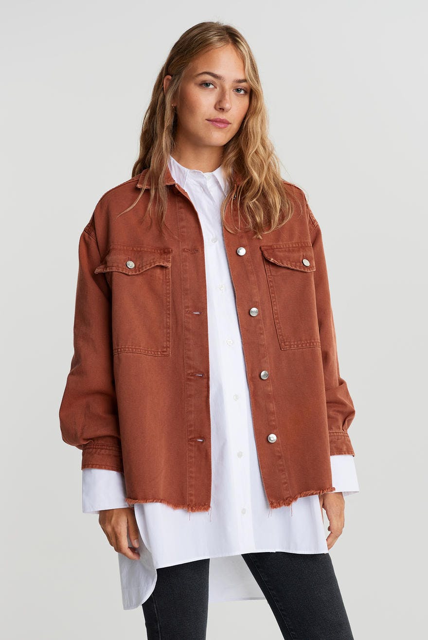 maroon denim shirt