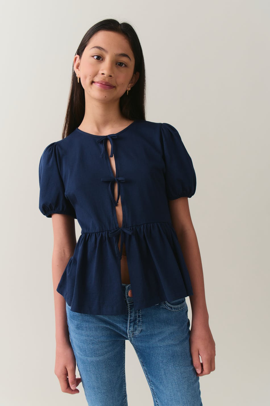  Gina Tricot- Y puff sleeve top - young-tops- Blue - 170- Female